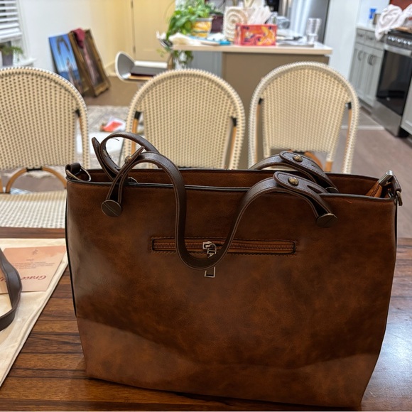 Brown Structured Leather Tote Bag with Vintage Look - Picture 8 of 11